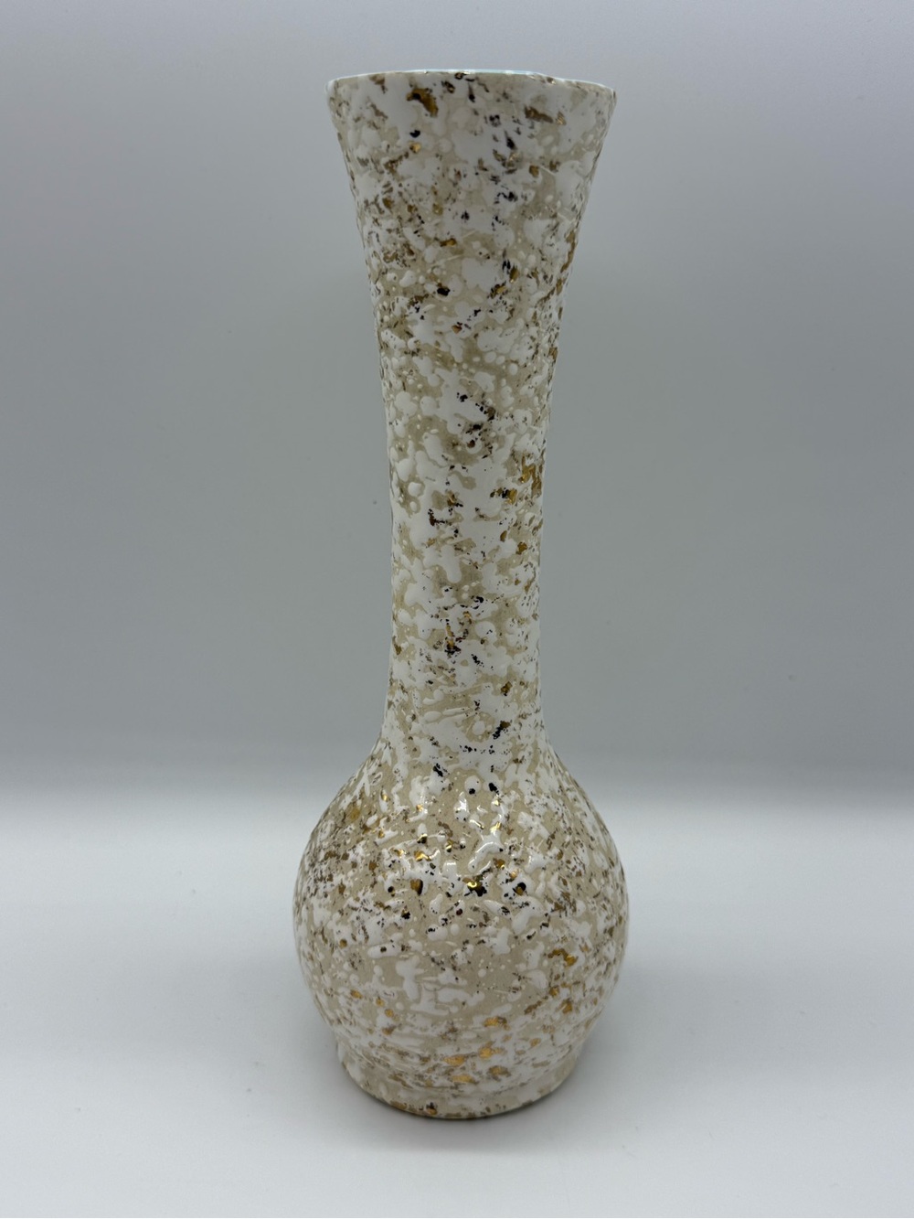 White and Gold Speckled Ceramic Bud Vase